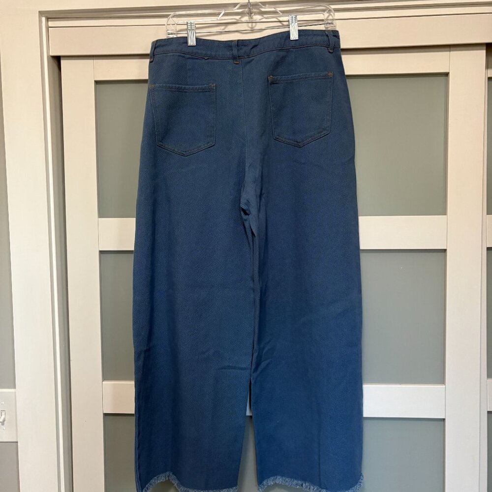 Umgee Wide Leg Denim Jeans Frayed Bottom Pants sz Large NEW NWT - Picture 6 of 6